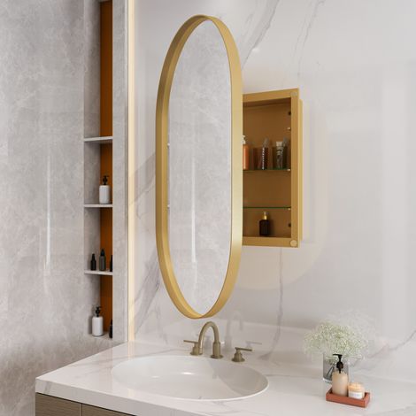 Mobile bagno con specchio ovale 85 x 51,5 x 12 cm in metallo dorato DESVIAE (1/5)