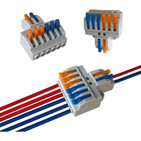 6 Pièces KV426 Levier-Écrou Fil Connecteurs, 2 in 6 out 8 Ports Conducteur Compact Fils Connecteurs, Compact Connecteur Ressort Bornier (1/4)