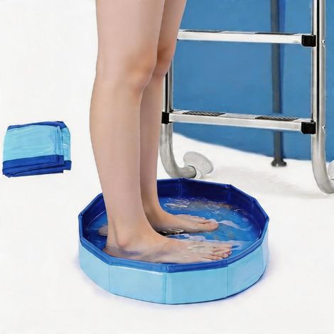 Bain de pieds de piscine – Non gonflable et pliable, bain de pieds portable pour entrée de piscine, piscine hors sol, accessoires de nettoyage des pieds, bleu (1/5)