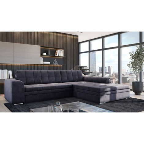 Ecksofa Schlafsofa Sofa LUSAKA in Stoff Fresh Schwarz Ottomane Rechts
