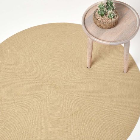 HOMESCAPES Tapis rond tissé à plat en coton Beige, 150 cm