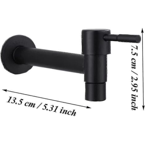 Robinet de piscine mural en acier inoxydable, robinet d'eau froide simple (noir long)