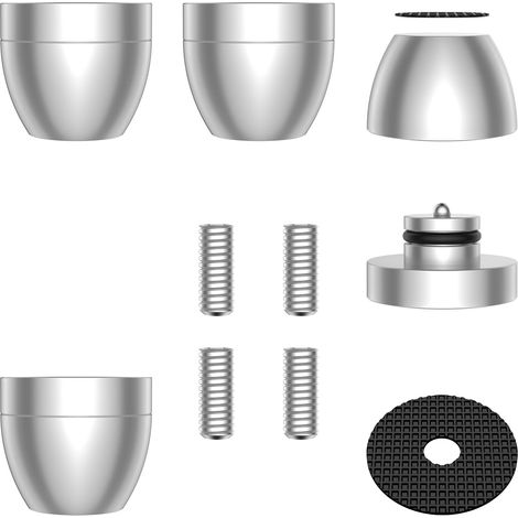 Lot de 4 haut-parleurs noirs en aluminium avec boule d’absorption des chocs et amortisseurs de vibrations, 4 vis + 8 coussinets antidérapants autocollants (1/5)