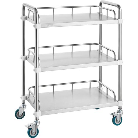 VEVOR Chariot de Laboratoire en Acier Inoxydable, Chariot Medical 3 Niveaux, Chariot de Service Capacite de Charge 100 kg avec Roulettes Pivotantes, pour Labo Clinique Salon Hopital, Usage Dentaire