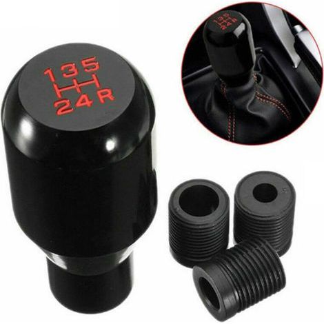 Pomos de palanca de cambios, pomo universal de 5 velocidades, pomo de metal para palanca de cambios manual con 3 adaptadores (8 mm, 10 mm, 12 mm) para coches manuales - Negro (1/4)