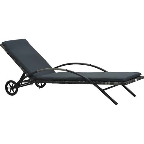 Lettino Prendisole con Cuscino e Ruote in Polyrattan Antracite vidaXL (1/5)