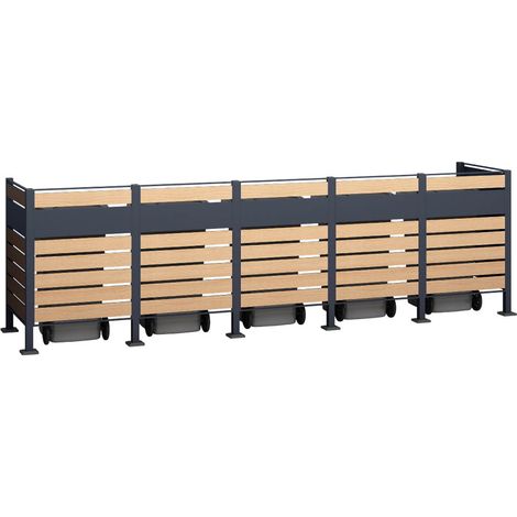Westmann Habillage métallique pour conteneur à déchets Planum  5x240 L  Aspect bois  410x90x120 cm