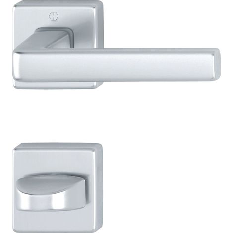 Poignée de porte Dublin sur rosace carrée WC, aluminium anodisé argenté (1/4)