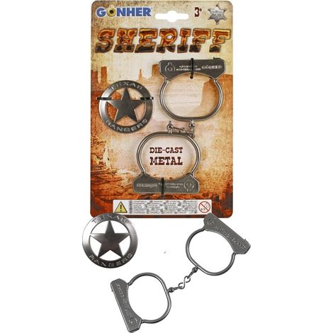Handschellen + Sheriffsabzeichen aus Metall