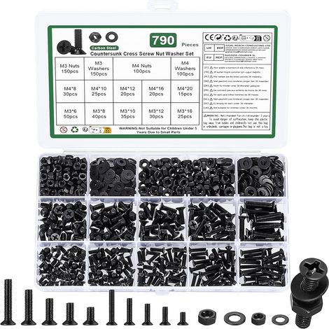 790 Pcs Vis M3 M4 Boulons Et Écrous Set,Vis Tete Plate,Visserie (1/5)