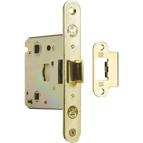 Serrure à encastrer d’entrée - 50 mm - Acier - Doré - Avec pêne réversible - Pour portes intérieures de salles de bains, cuisines et chambres (1/5)