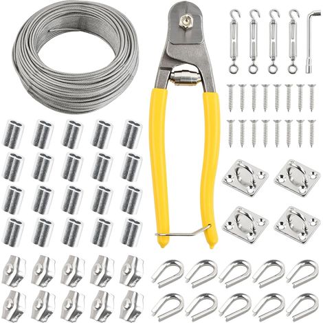Kit de cable de acero inoxidable de 50 m, 3 mm, fundas, tensores, terminales, bridas para cables, ganchos, herramientas, lavandería, cortina, jardín (1/5)