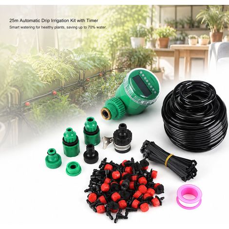 Kit di irrigazione Toivize da 25 m - Irrigazione a goccia automatica con timer - Sistema di microirrigazione per giardini (1/4)