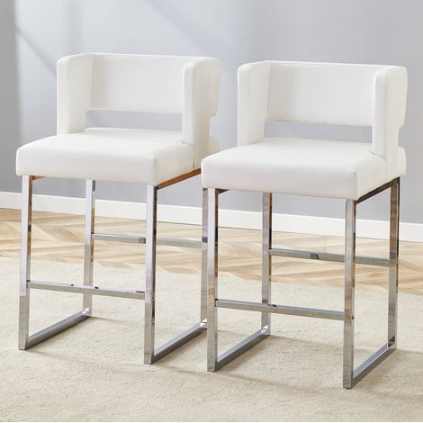 MEUBLIV 2er-Set Barhocker 53,3 x 49,5 x 91,4 cm Weiß/Silber – mit Rückenlehne, einfacher Aufbau (1/5)