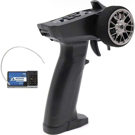 Radiocomando Turbo Racing 91803G-VT a 3 canali da 2,4 GHz con ricevitore per auto e barche radiocomandate.
