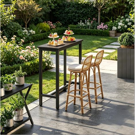Table haute 100x40x100 cm noire style industriel, structure en bois et métal, charge 100 kg MEUBLIV (1/5)