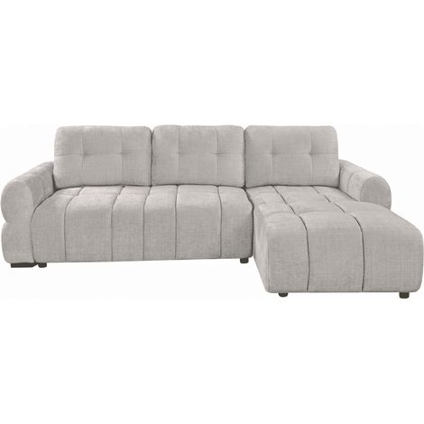 Canapé d'angle convertible avec coffre en velours chiné beige MAHLONE - Angle droit (1/5)