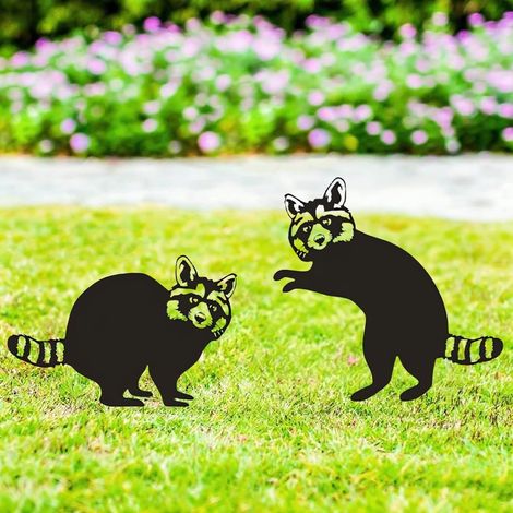 Décoration de Jardin Raton Laveur 2pcs, Statues Métalliques Déco pour Cour de Patio Pelouse Porche, Ornements de Pelouse (1/5)