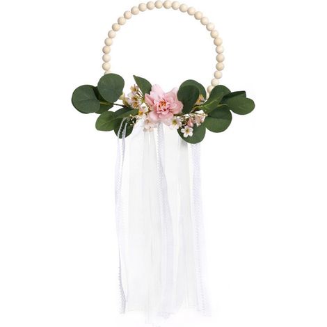 (6118 Rose) 1 pièce Couronne de fleurs artificielles décorative pour la maison, ornement de porte, anneau décoratif, suspension murale, pendentif artisanal, accessoire de photographie (1/2)