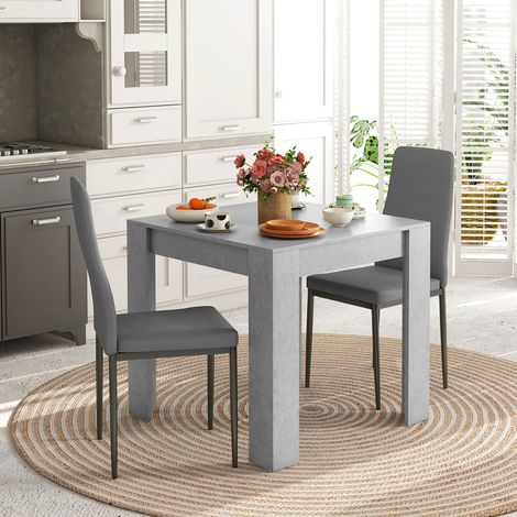 Ensemble repas 3 pièces - cuisine - MDF acier PU - moderne gain place - table 80x80x76 cm 2 chaises - couleur grise