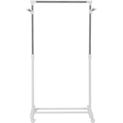 Portant à vêtements, penderie vêtement en acier avec support à chaussures et crochets latéraux, argent et blanc (1/5)