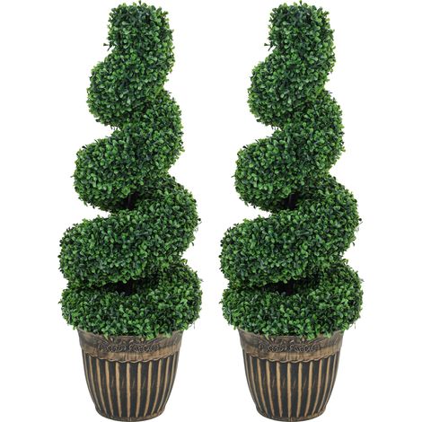 Set of 2 Artificial Plants- Topiary Spiral Bowood Trees  Pot- for Home Indoor Outdoor Decor- 90cm (1/5)