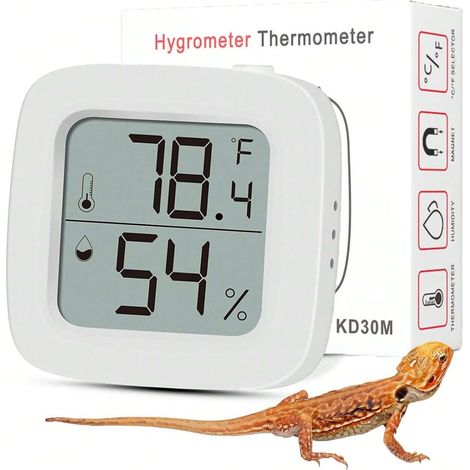 Thermomètre pour terrarium de reptiles réglable (°C/°F), accessoire pour terrarium de reptiles : thermomètre et hygromètre pour dragon barbu, gecko léopard, python royal, lézard, couleur noir (1/5)