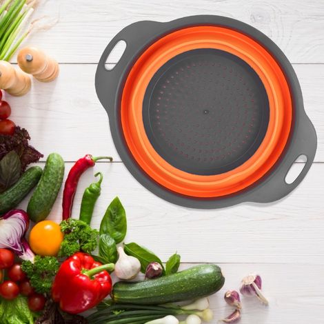 Faltbarer Abtropfkorb, Sieb, Obst- und Gemüsewaschkorb, Küchenzubehör (Orange lS) (1/5)