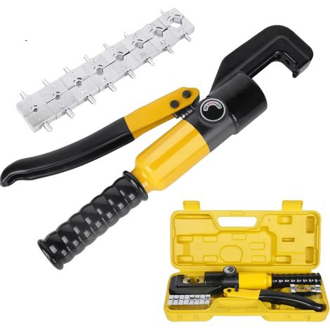 Herramienta de crimpado hidráulica, presión de 10T, mango ergonómico, color amarillo. (1/2)