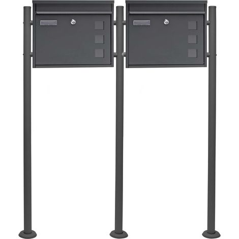 Wiltec 2er Set Briefkasten V12 Anthrazit 1000 x 150 x 1200 mm, Wandbriefkasten mit Schloss, Sichtfenstern, Namensschild, Ständer, Postkasten aus Stahl galvanisiert (1/5)