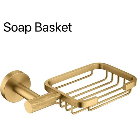 (Panier à savon) Panier à savon doré brossé, porte-serviettes, porte-papier toilette, crochet pour peignoir, porte-gobelet, brosse WC, porte-savon, accessoires de salle de bain (1/5)