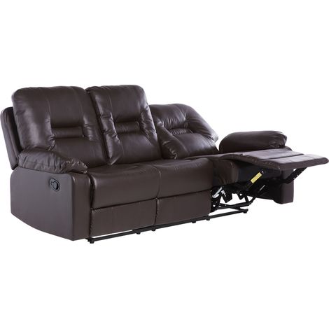 Recliner Sofa Brown 3 Seater Faux Leather Manually Adjustable Back and Footrest BERGEN