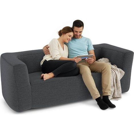 Canapé gonflable de camping avec housse amovible et assise spacieuse, fauteuil de salon portable 2 places gris (1/5)