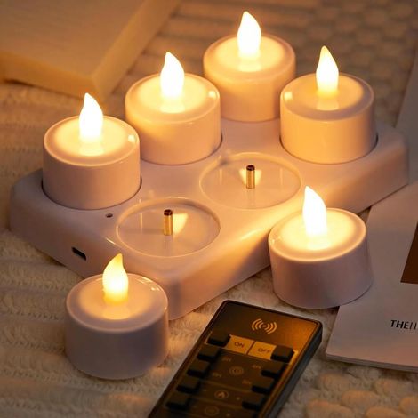 200 Heures Decoration pour Noë – 6 Bougies LED Rechargeables Flamme Vacillante avec Télécommande et (1/5)