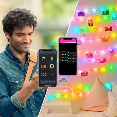 Guirlande Photo - 20 M - 132 LED RGB - Contrôle USB et Application Mobile - Décoration Mariage Fête Chambre (1/4)