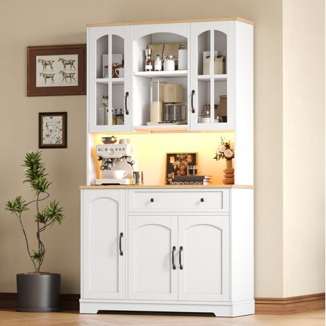 Buffet haut de cuisine 100x38x176 cm en MDF blanc, LED RGB, rangement pour salle à manger – MEUBLIV (1/5)