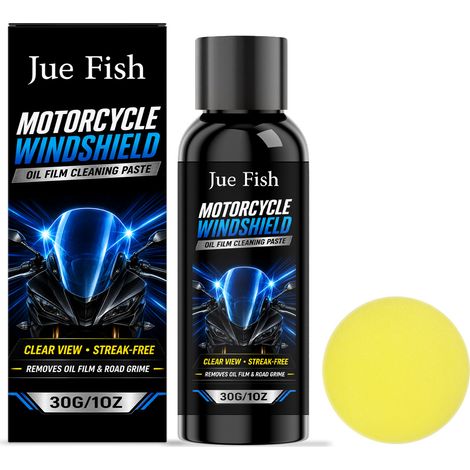Pâte nettoyante pour pare-brise de moto JUE FISH - Très efficace, lisse la surface, améliore la visibilité - 30 g x 1 + éponge x 1 (1/5)