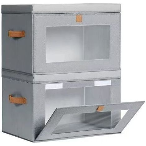 QORVA-Boîte de rangement pour vêtements grise 423028cm 2 grandes armoires avec couvercle avec poignée et fenêtre boîte décorative pliable (1/5)