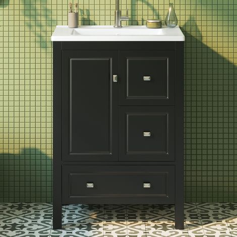 Meuble de salle de bain avec vasque, 62 x 47 x 90 cm, noir, 3 tiroirs et 1 porte HAVRYA (1/5)