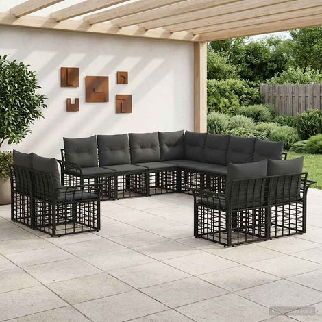 Conjunto de sofás de exterior 11 pcs Negro y Gris oscuro (1/5)