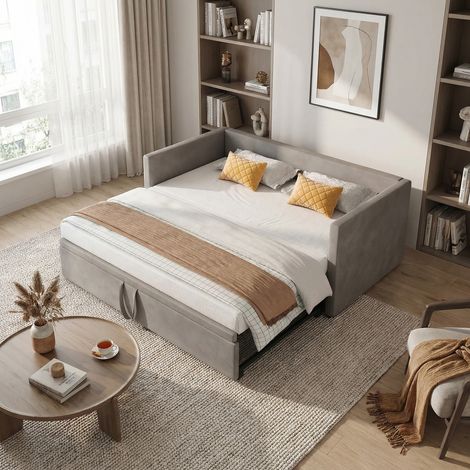 VASIEN –Lit gigogne 90/180x200cm,lit capitonné canapé-lit extensible avec sommiers à lattes,Canapé lit 2 Places 90/180 x 200,lit Canapé-lit Convertible,multifonctionnel style moderne,Velours - Gris