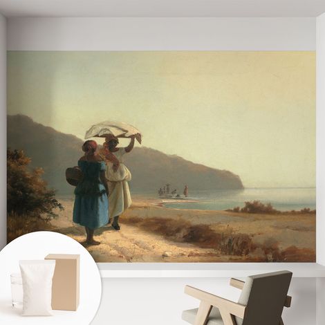 Newroom Tapete Dekorative Vliestapete mit Kleber Modern für Wohnzimmer Schlafzimmer Spaziergang am Meer 152x104 cm (1/5)