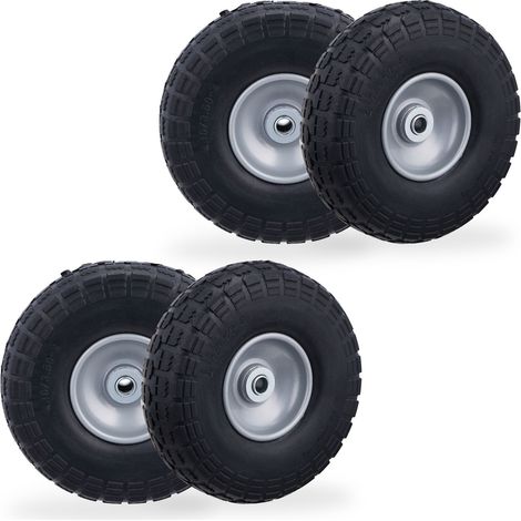 Relaxdays 4x Sackkarrenrad, pannensichere Vollgummireifen, 4.10/3.50-4", Stahlfelge, bis 150kg, 260x85 mm, schwarz-grau