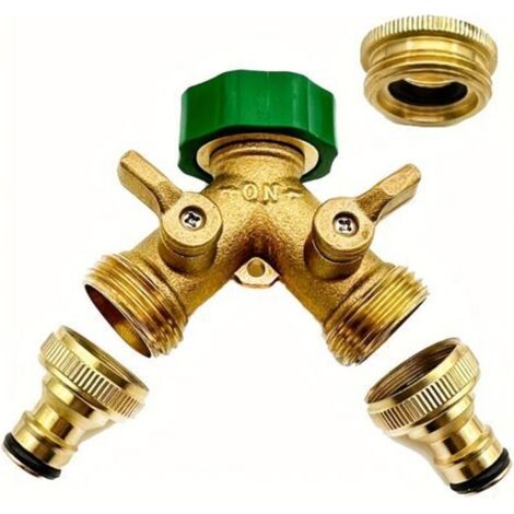 Raccord de Tuyau d’Arrosage G3/4 (Norme Européenne) – Diviseur 1→2 avec Connecteurs Femelles et Adaptateur 1/2"–3/4", Manchon en Caoutchouc (1/5)
