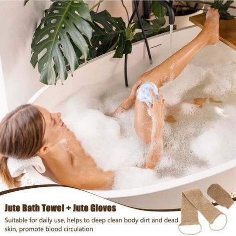 Gants et éponge exfoliants en jute pour bains du dos et corps - Mixte (1/4)