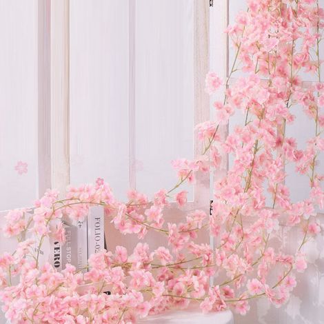 Guirlande de fleurs de cerisier artificielles 1,8m, 256 fleurs仿真, vigne suspendue rose clair pour décoration printanière intérieur, mariage, fête (1/3)