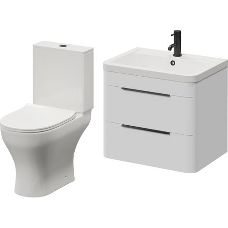 Oslo Gloss White 1150mm Wall Mounted Vanity and Jubilee Toilet Suite with Anya Basin - 1150mm - Matt Black 300mm Finger Pull