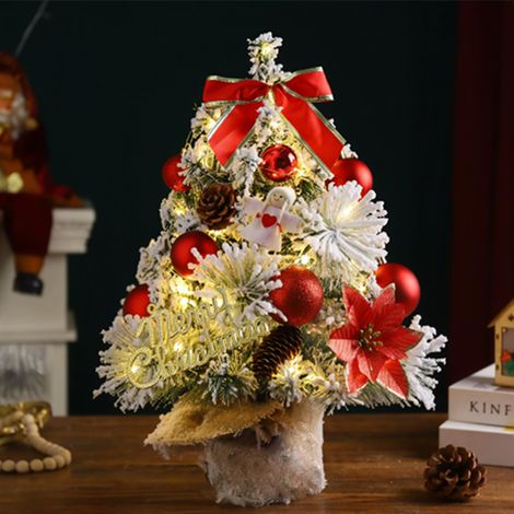 Sapin de Noël Pré-assemblé Mini 45cm - Décoré avec Neige, Guirlande LED, Noeud et Étoile - Décoration de Table et d'Intérieur (1/5)