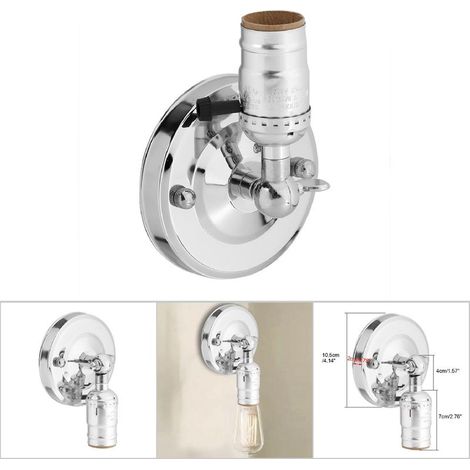 Applique murale vintage E27 avec interrupteur aluminium noir argent doré bronze (1/4)