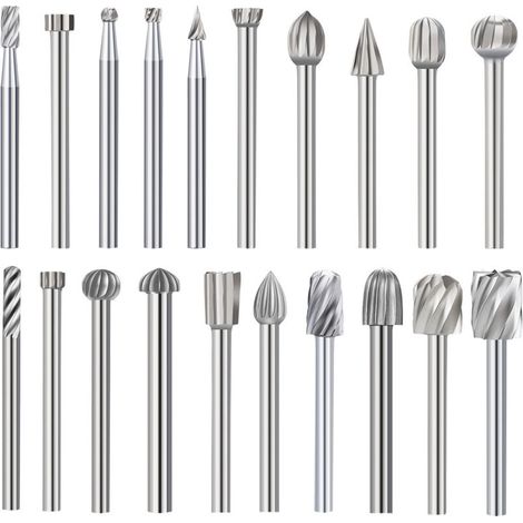 Lntyq 20Pcs Fraises Rotatives Fraise Metal Jeu de Fraises en Carbure Fraise de Tungstene Meche Acier Rotatif Fichiers Mèches en Outil Rotatif avec Tige pour Sculpture sur Bois Polissage Travail du Mé (1/2)